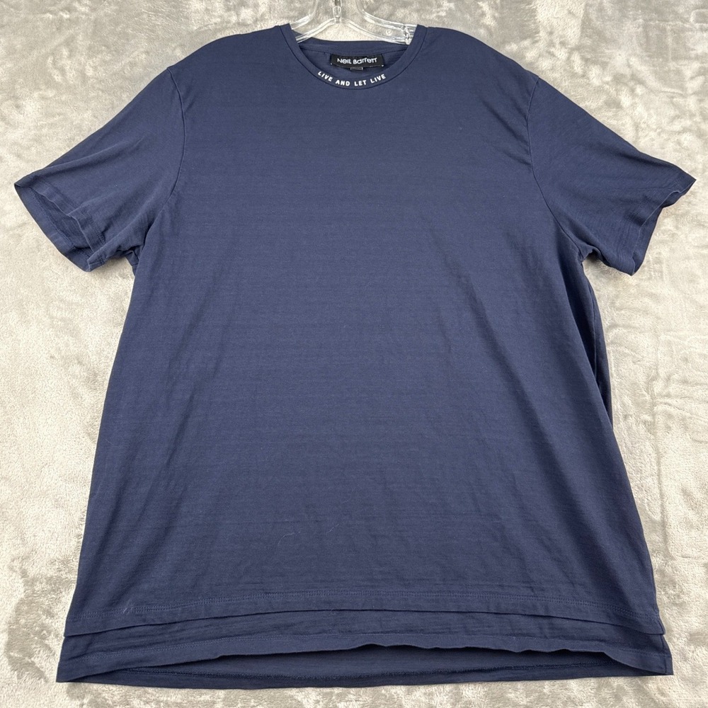Neil Barrett T-Shirt Mens XXL PBJT269B Navy Live And Let Live Layered EUC